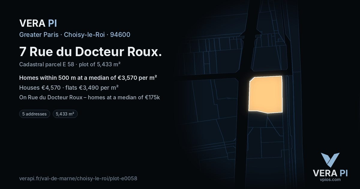 7 Rue du Docteur Roux, Choisy-le-Roi at night – the plot lit, the parcels around coloured by the prices near them