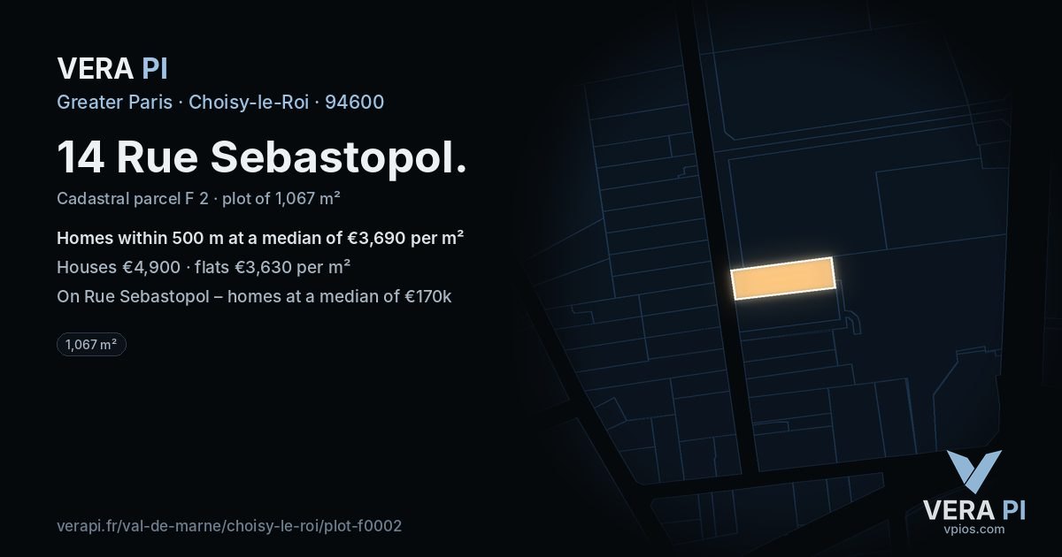 14 Rue Sebastopol, Choisy-le-Roi at night – the plot lit, the parcels around coloured by the prices near them