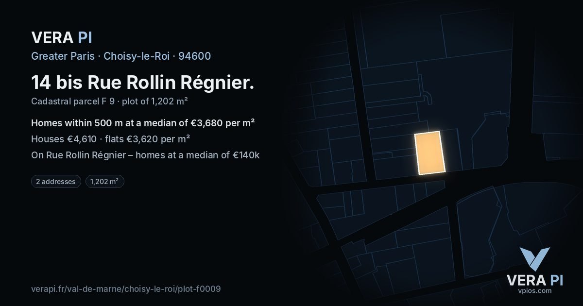 14 bis Rue Rollin Régnier, Choisy-le-Roi at night – the plot lit, the parcels around coloured by the prices near them