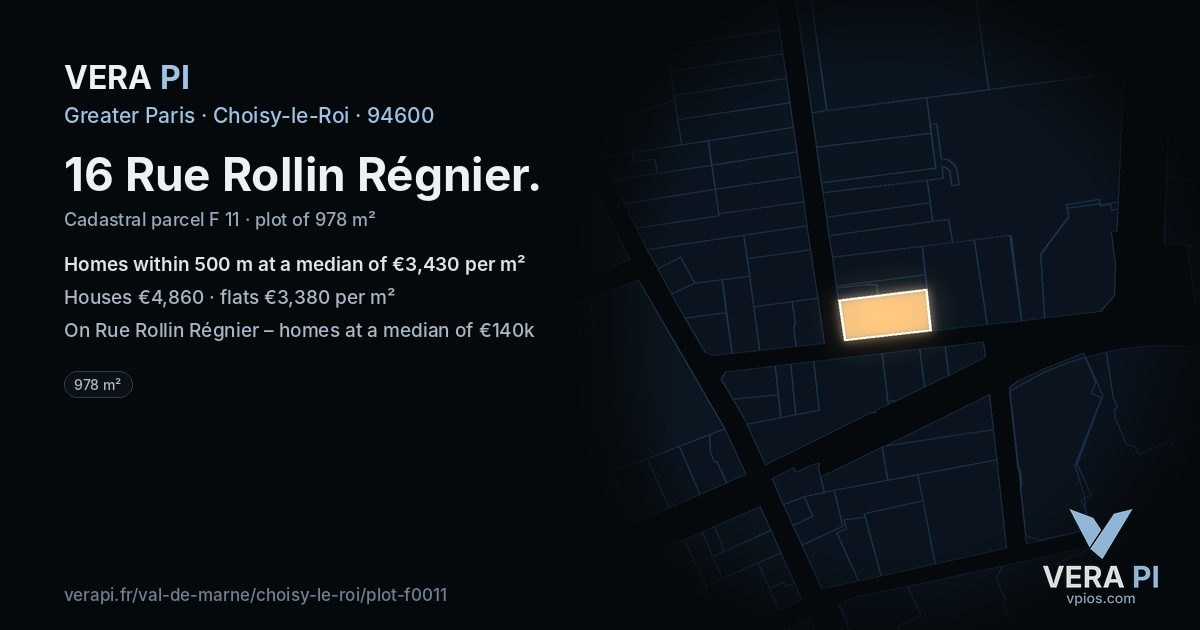 16 Rue Rollin Régnier, Choisy-le-Roi at night – the plot lit, the parcels around coloured by the prices near them