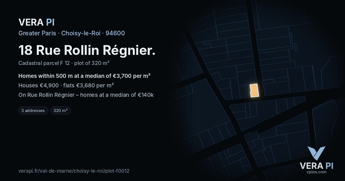 18 Rue Rollin Régnier, Choisy-le-Roi at night – the plot lit, the parcels around coloured by the prices near them