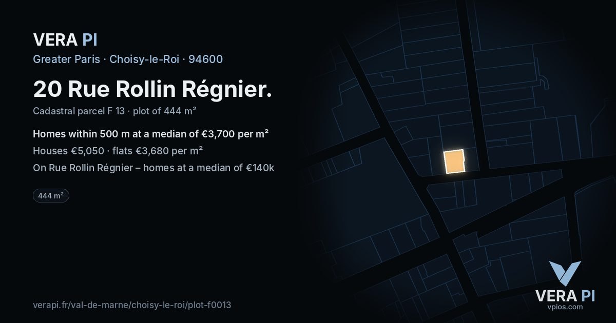 20 Rue Rollin Régnier, Choisy-le-Roi at night – the plot lit, the parcels around coloured by the prices near them