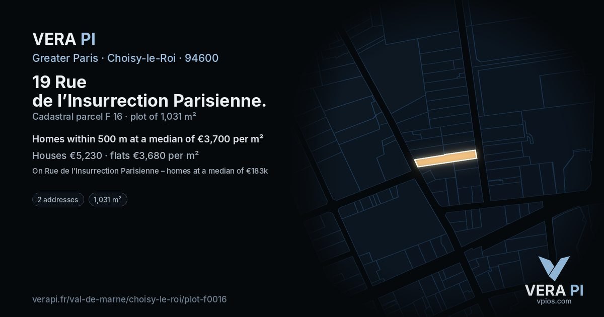 19 Rue de l’Insurrection Parisienne, Choisy-le-Roi at night – the plot lit, the parcels around coloured by the prices near them
