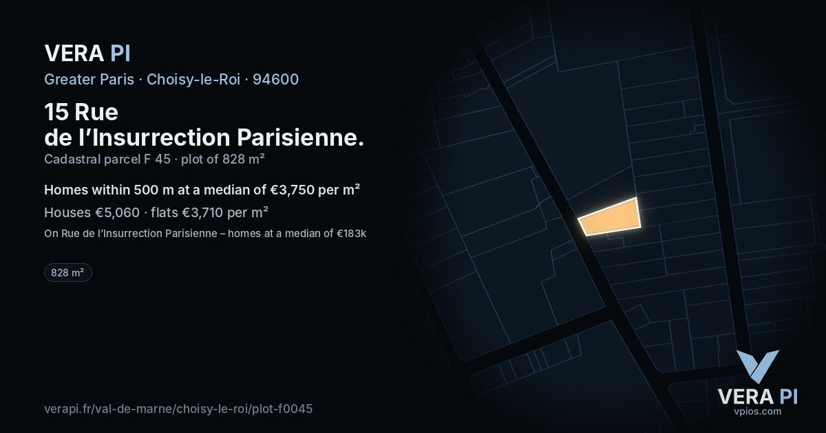 15 Rue de l’Insurrection Parisienne, Choisy-le-Roi at night – the plot lit, the parcels around coloured by the prices near them
