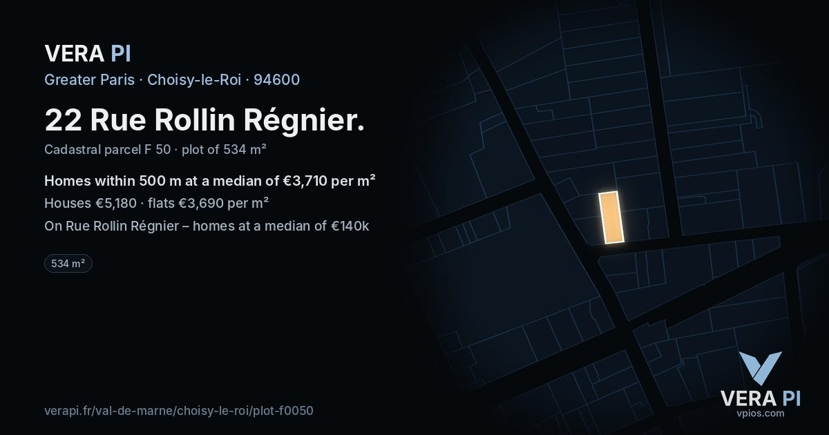 22 Rue Rollin Régnier, Choisy-le-Roi at night – the plot lit, the parcels around coloured by the prices near them