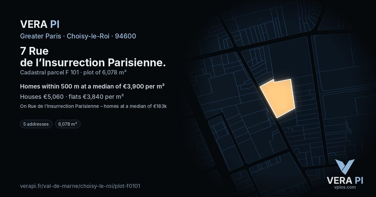 7 Rue de l’Insurrection Parisienne, Choisy-le-Roi at night – the plot lit, the parcels around coloured by the prices near them