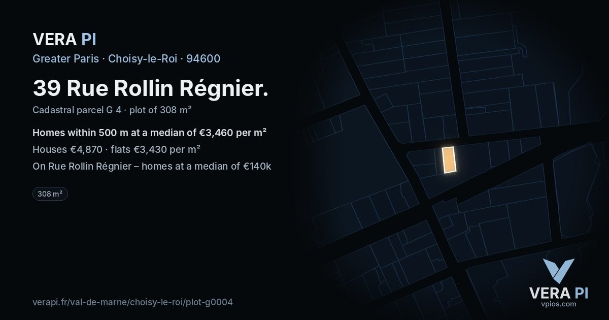 39 Rue Rollin Régnier, Choisy-le-Roi at night – the plot lit, the parcels around coloured by the prices near them