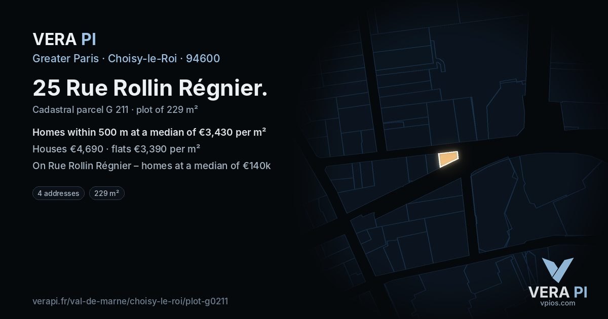 25 Rue Rollin Régnier, Choisy-le-Roi at night – the plot lit, the parcels around coloured by the prices near them