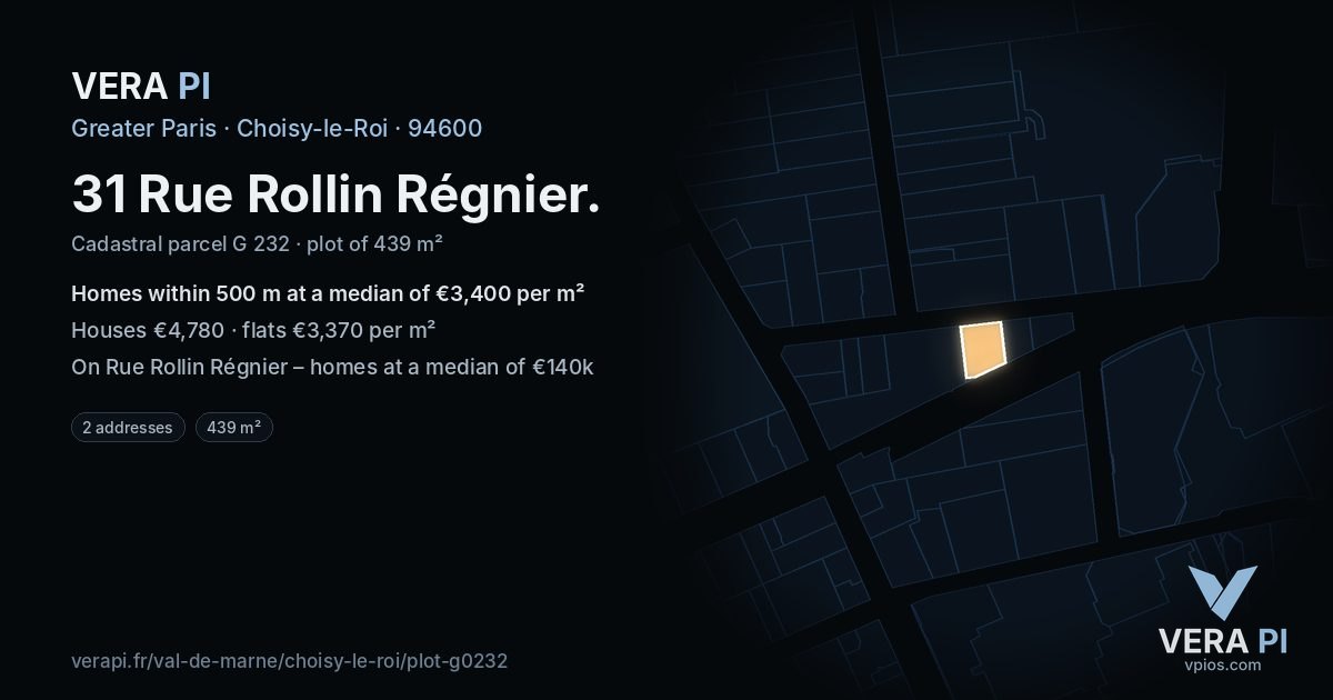31 Rue Rollin Régnier, Choisy-le-Roi at night – the plot lit, the parcels around coloured by the prices near them