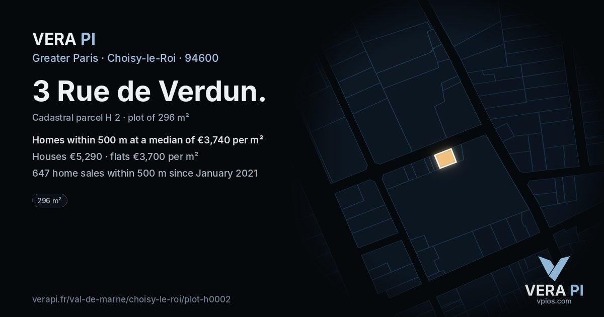 3 Rue de Verdun, Choisy-le-Roi at night – the plot lit, the parcels around coloured by the prices near them