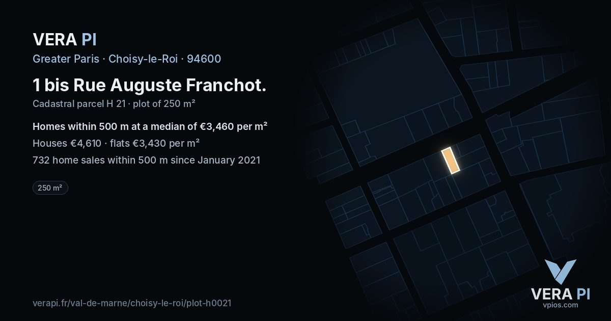 1 bis Rue Auguste Franchot, Choisy-le-Roi at night – the plot lit, the parcels around coloured by the prices near them
