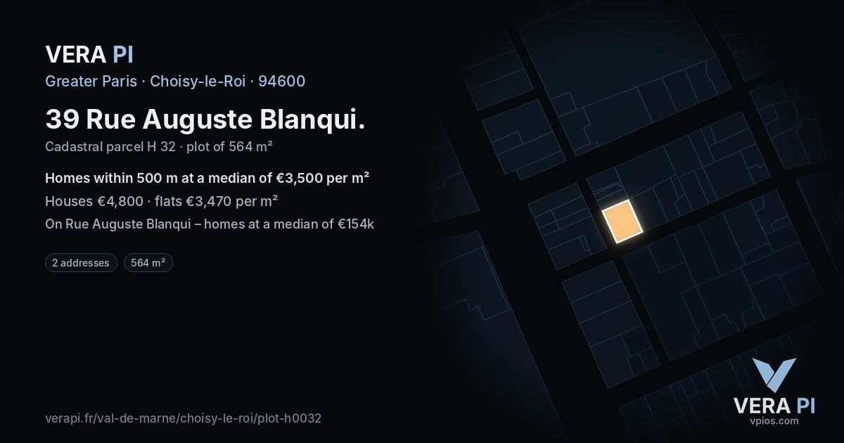 39 Rue Auguste Blanqui, Choisy-le-Roi at night – the plot lit, the parcels around coloured by the prices near them