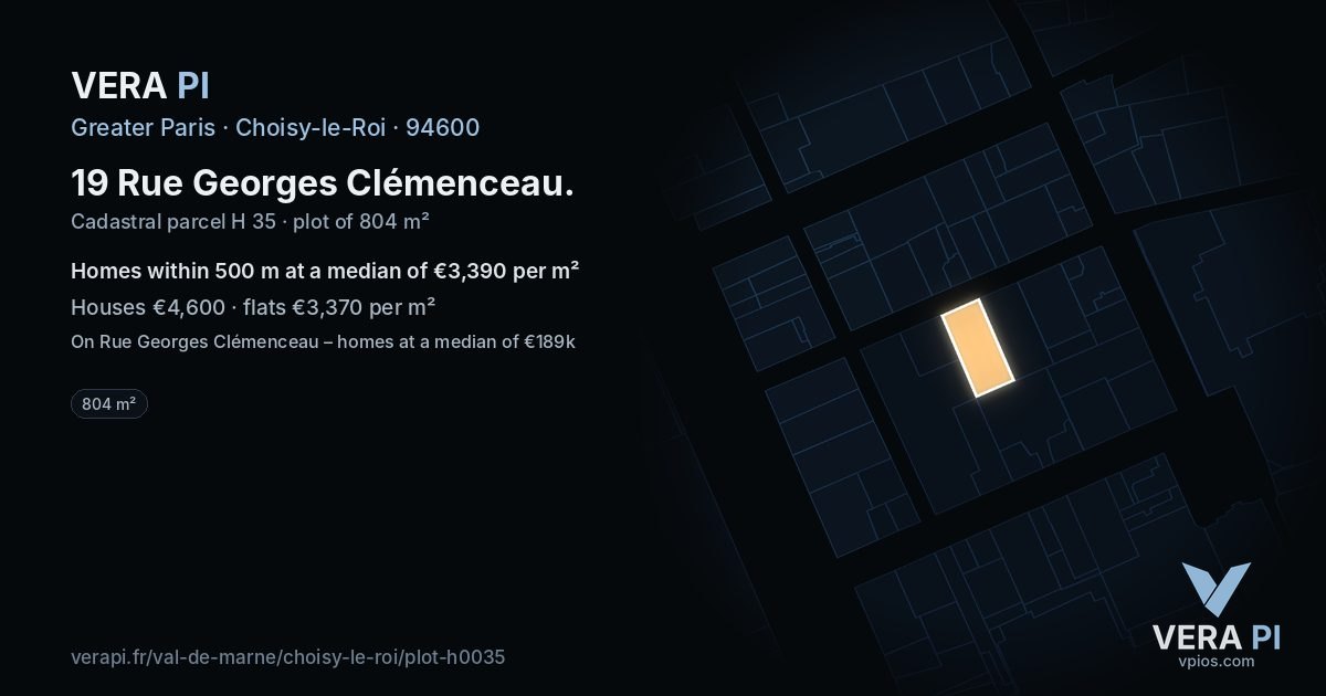 19 Rue Georges Clémenceau, Choisy-le-Roi at night – the plot lit, the parcels around coloured by the prices near them