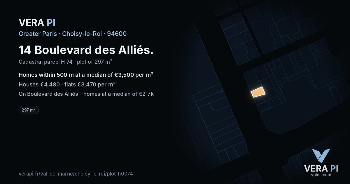 14 Boulevard des Alliés, Choisy-le-Roi at night – the plot lit, the parcels around coloured by the prices near them