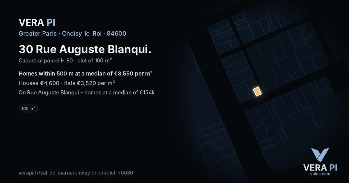 30 Rue Auguste Blanqui, Choisy-le-Roi at night – the plot lit, the parcels around coloured by the prices near them