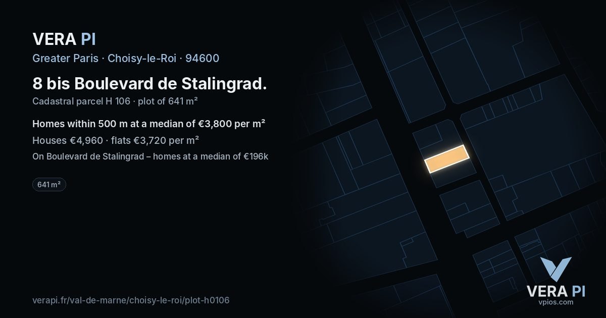 8 bis Boulevard de Stalingrad, Choisy-le-Roi at night – the plot lit, the parcels around coloured by the prices near them