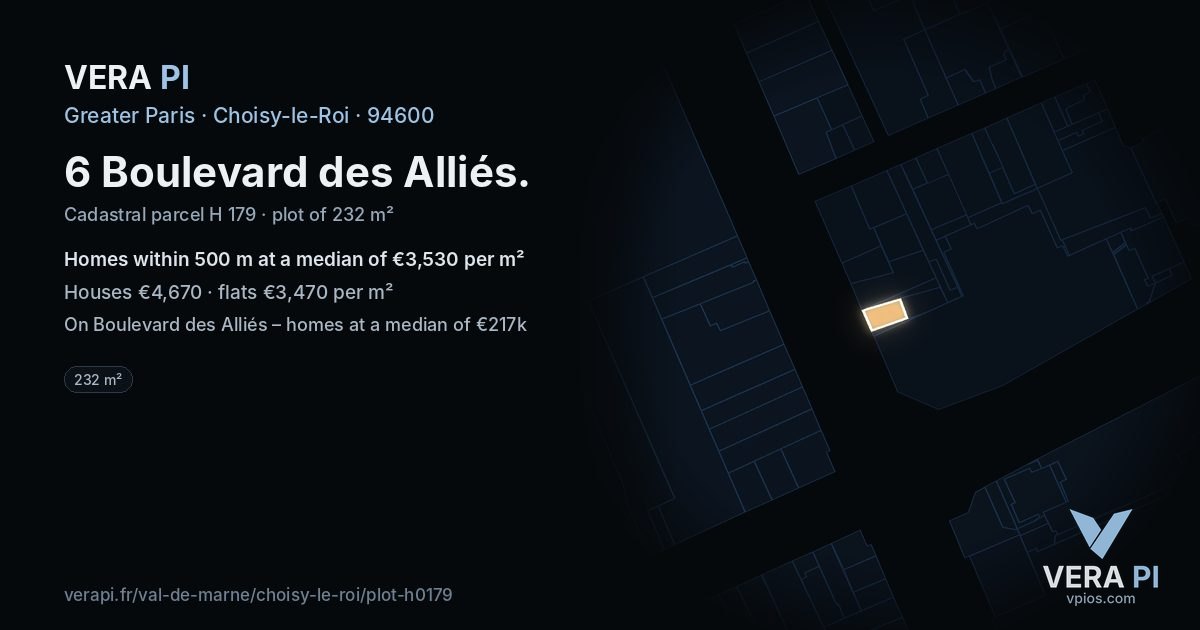 6 Boulevard des Alliés, Choisy-le-Roi at night – the plot lit, the parcels around coloured by the prices near them