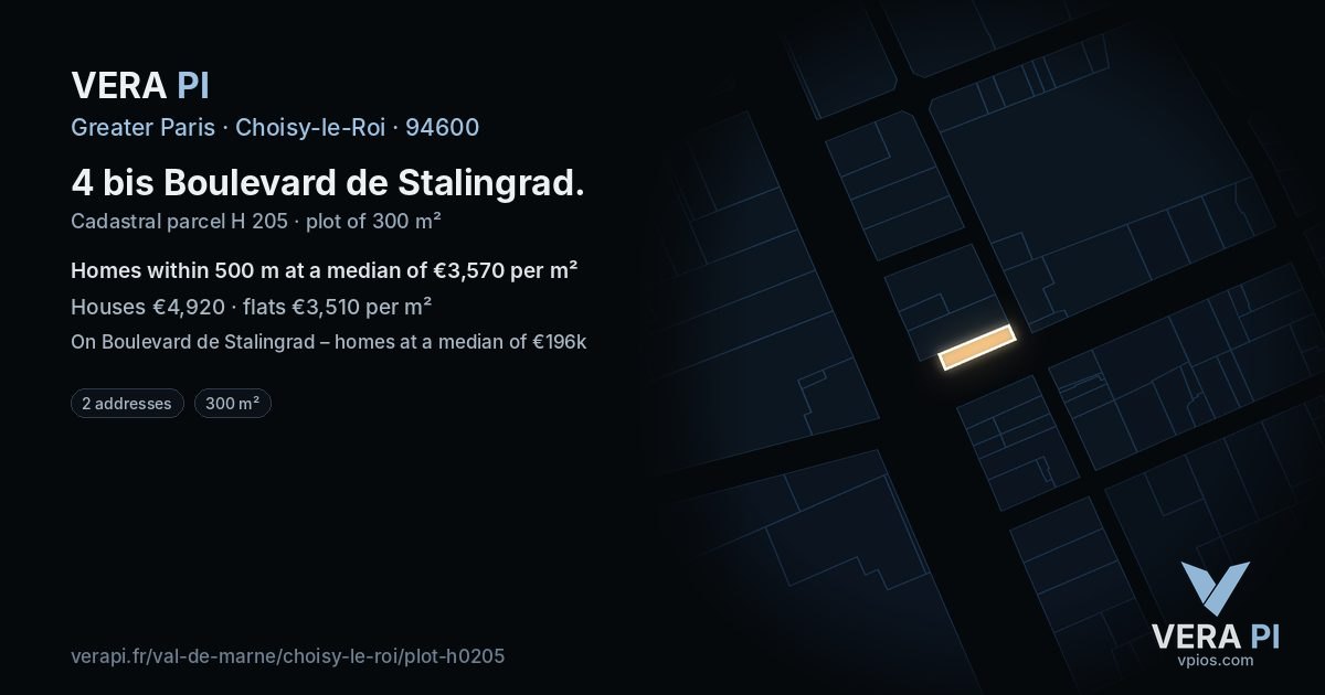 4 bis Boulevard de Stalingrad, Choisy-le-Roi at night – the plot lit, the parcels around coloured by the prices near them