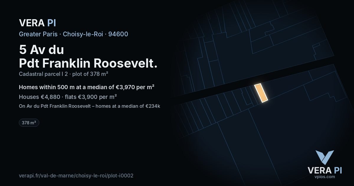 5 Av du Pdt Franklin Roosevelt, Choisy-le-Roi at night – the plot lit, the parcels around coloured by the prices near them
