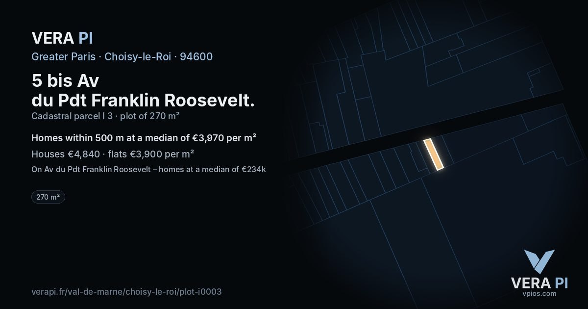 5 bis Av du Pdt Franklin Roosevelt, Choisy-le-Roi at night – the plot lit, the parcels around coloured by the prices near them