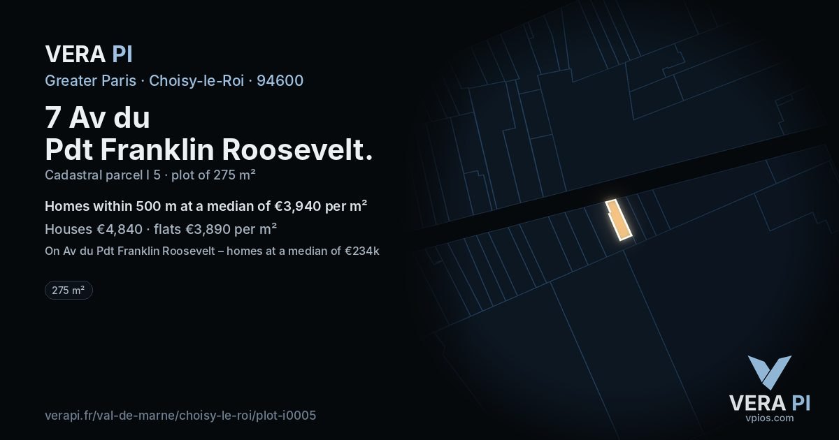 7 Av du Pdt Franklin Roosevelt, Choisy-le-Roi at night – the plot lit, the parcels around coloured by the prices near them