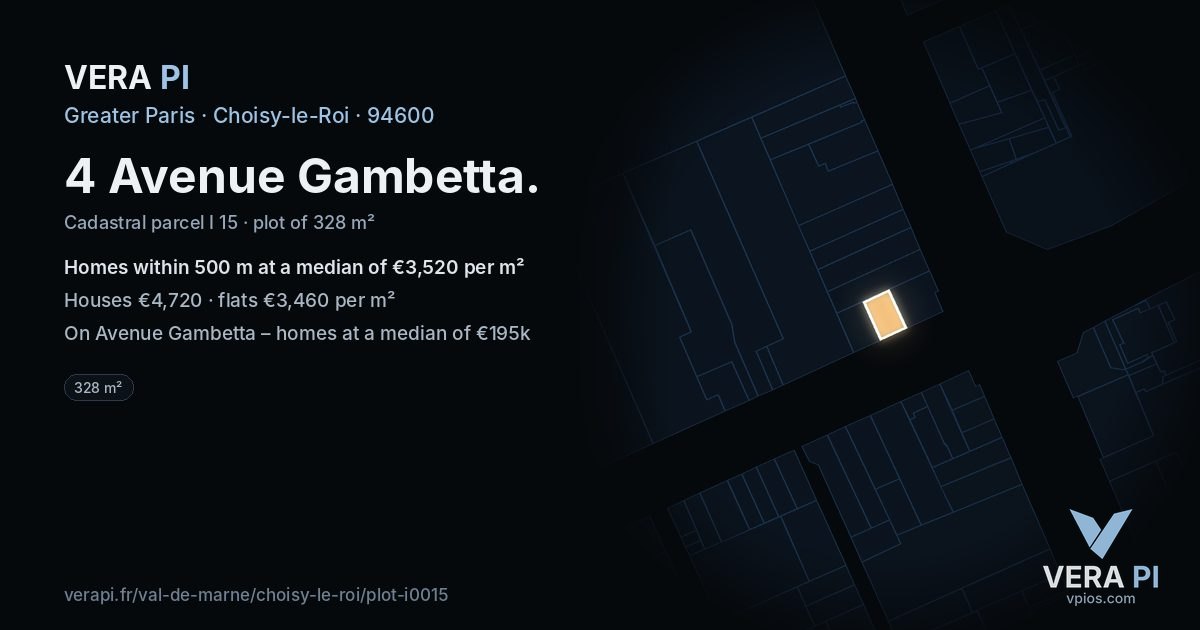 4 Avenue Gambetta, Choisy-le-Roi at night – the plot lit, the parcels around coloured by the prices near them