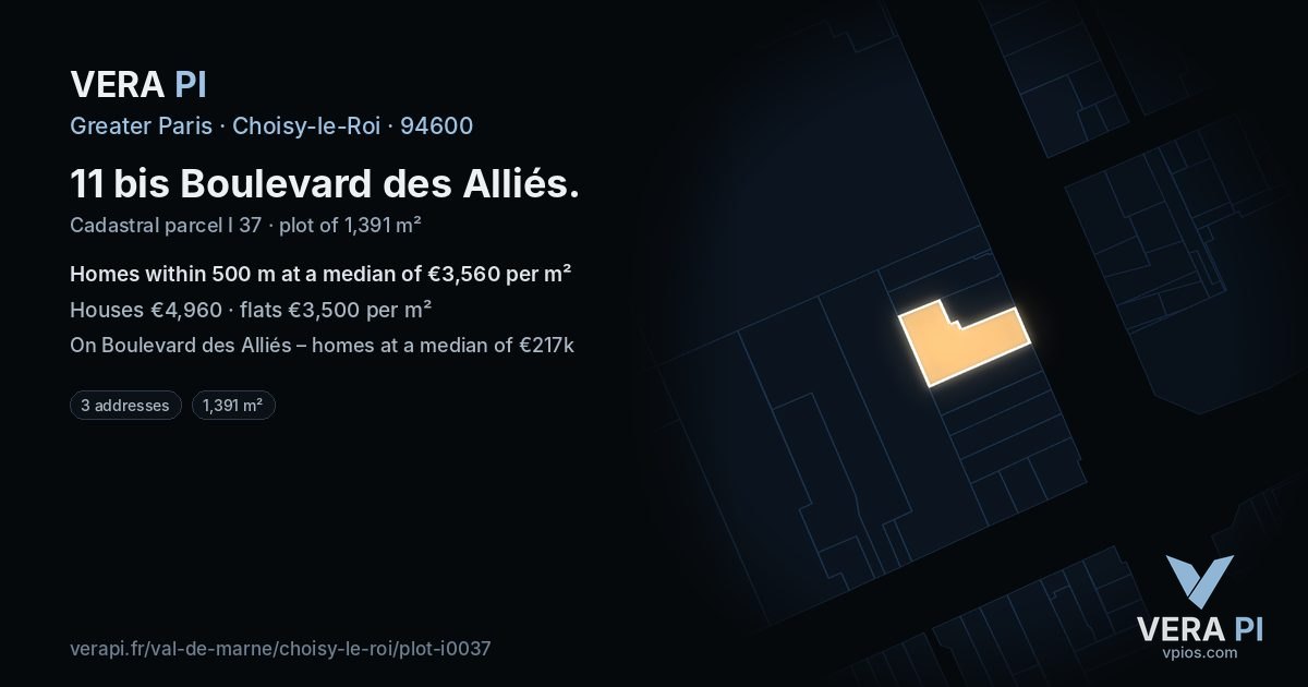 11 bis Boulevard des Alliés, Choisy-le-Roi at night – the plot lit, the parcels around coloured by the prices near them
