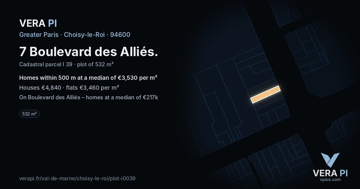 7 Boulevard des Alliés, Choisy-le-Roi at night – the plot lit, the parcels around coloured by the prices near them