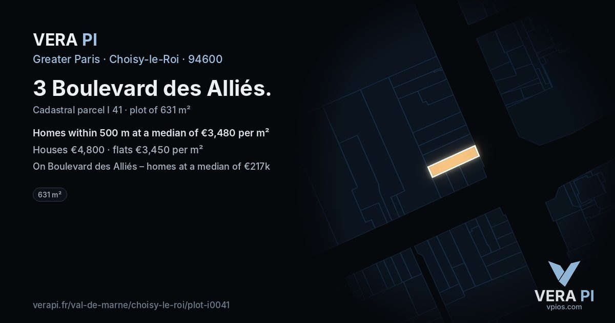 3 Boulevard des Alliés, Choisy-le-Roi at night – the plot lit, the parcels around coloured by the prices near them