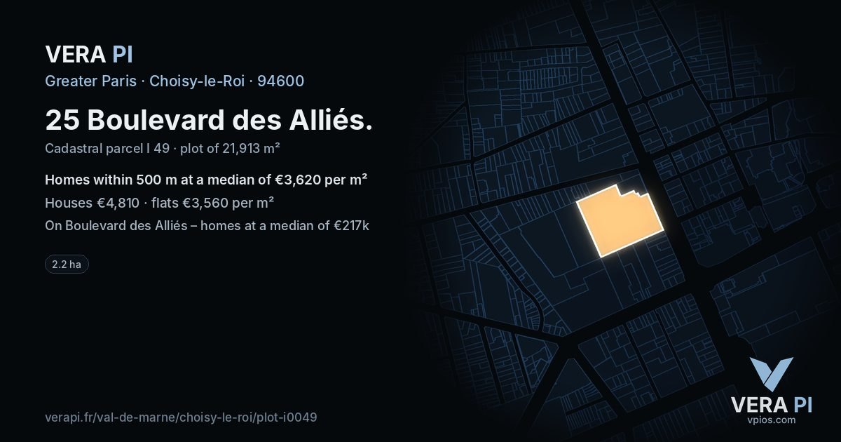 25 Boulevard des Alliés, Choisy-le-Roi at night – the plot lit, the parcels around coloured by the prices near them