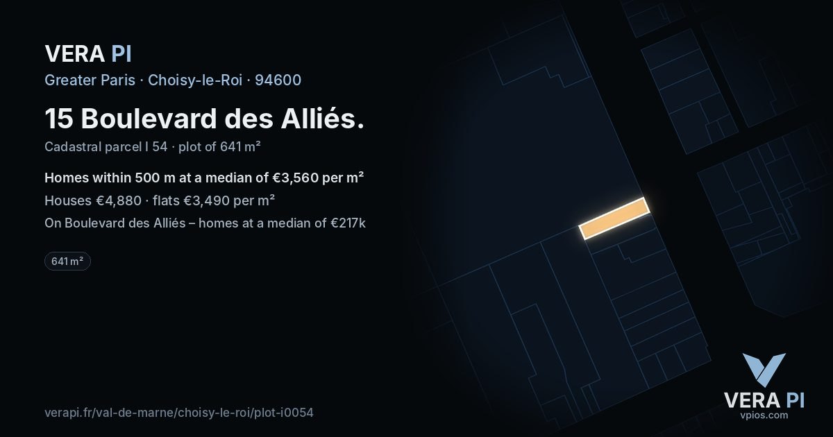 15 Boulevard des Alliés, Choisy-le-Roi at night – the plot lit, the parcels around coloured by the prices near them