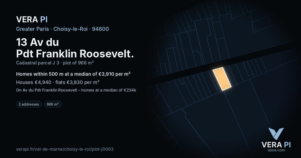 13 Av du Pdt Franklin Roosevelt, Choisy-le-Roi at night – the plot lit, the parcels around coloured by the prices near them