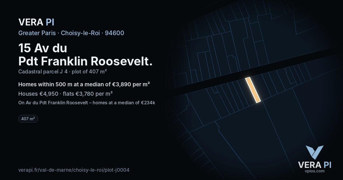 15 Av du Pdt Franklin Roosevelt, Choisy-le-Roi at night – the plot lit, the parcels around coloured by the prices near them