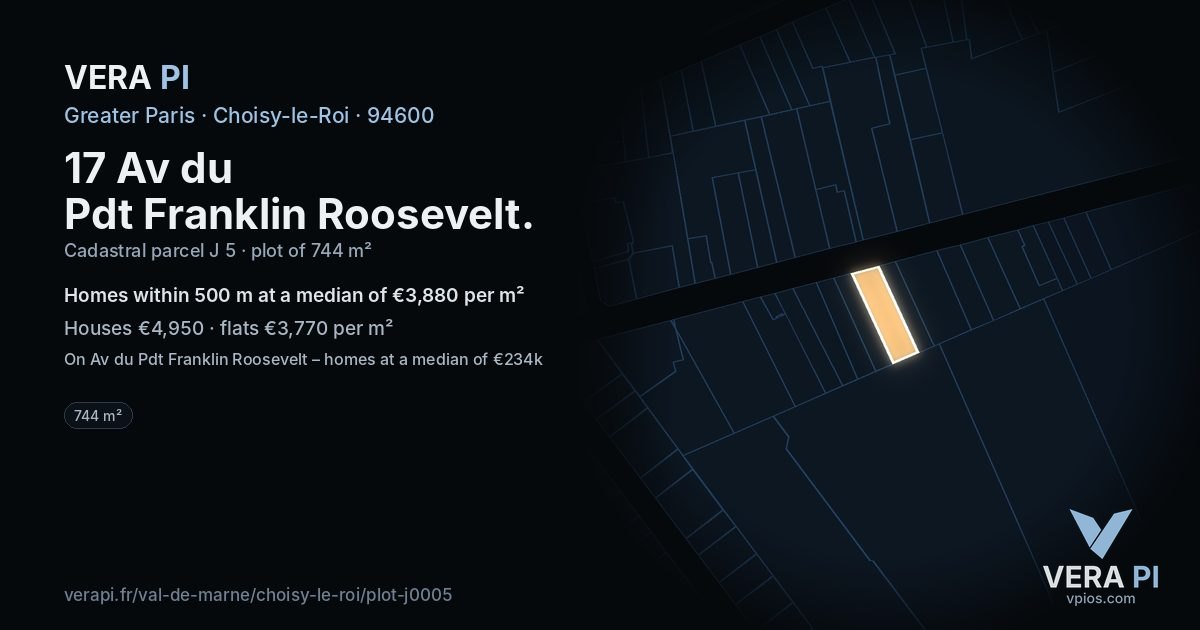 17 Av du Pdt Franklin Roosevelt, Choisy-le-Roi at night – the plot lit, the parcels around coloured by the prices near them