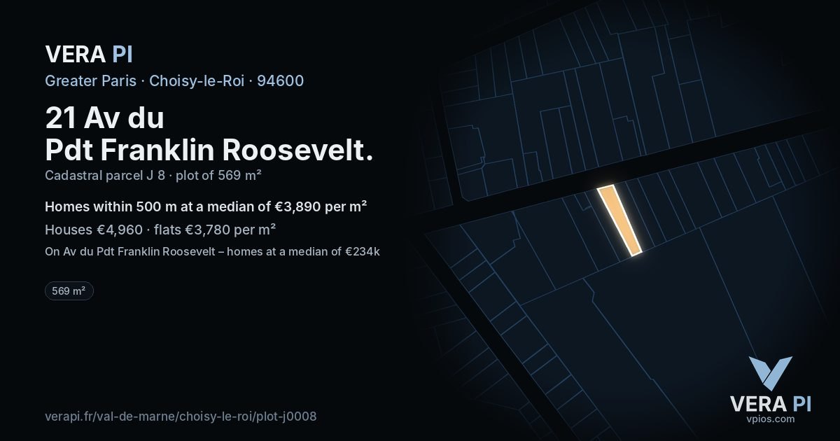 21 Av du Pdt Franklin Roosevelt, Choisy-le-Roi at night – the plot lit, the parcels around coloured by the prices near them