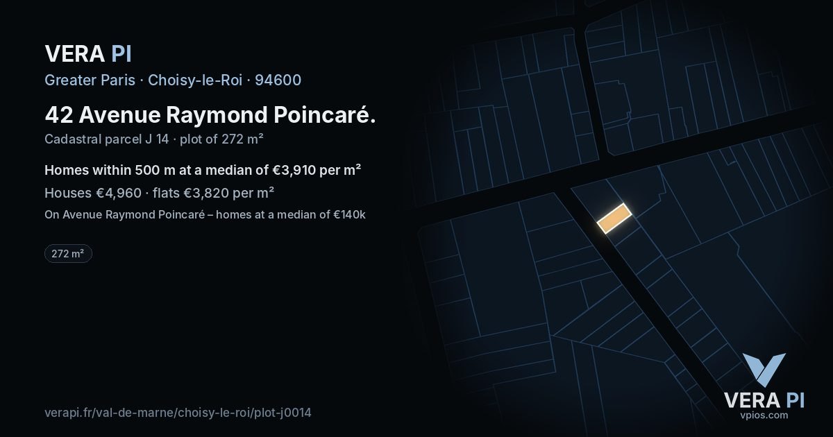 42 Avenue Raymond Poincaré, Choisy-le-Roi at night – the plot lit, the parcels around coloured by the prices near them
