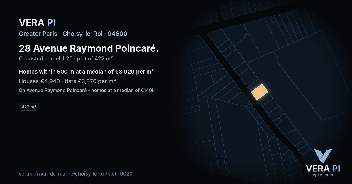28 Avenue Raymond Poincaré, Choisy-le-Roi at night – the plot lit, the parcels around coloured by the prices near them