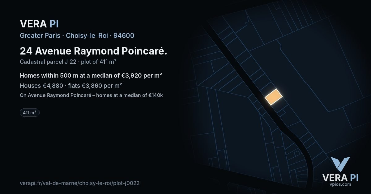 24 Avenue Raymond Poincaré, Choisy-le-Roi at night – the plot lit, the parcels around coloured by the prices near them