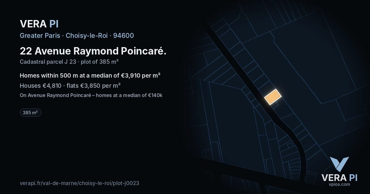 22 Avenue Raymond Poincaré, Choisy-le-Roi at night – the plot lit, the parcels around coloured by the prices near them