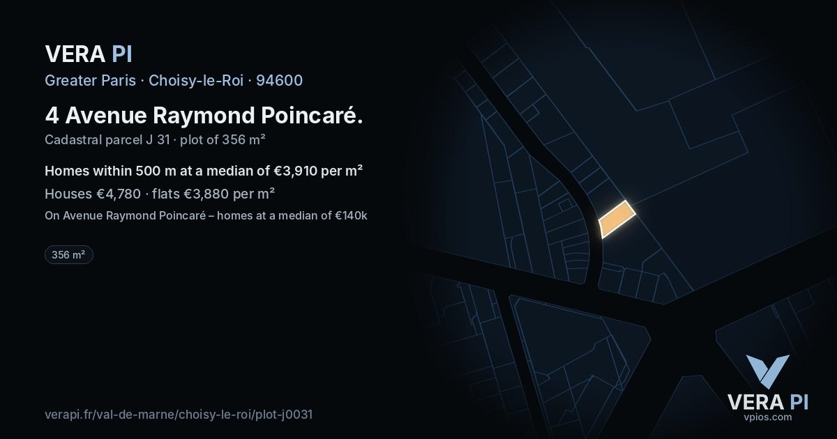 4 Avenue Raymond Poincaré, Choisy-le-Roi at night – the plot lit, the parcels around coloured by the prices near them