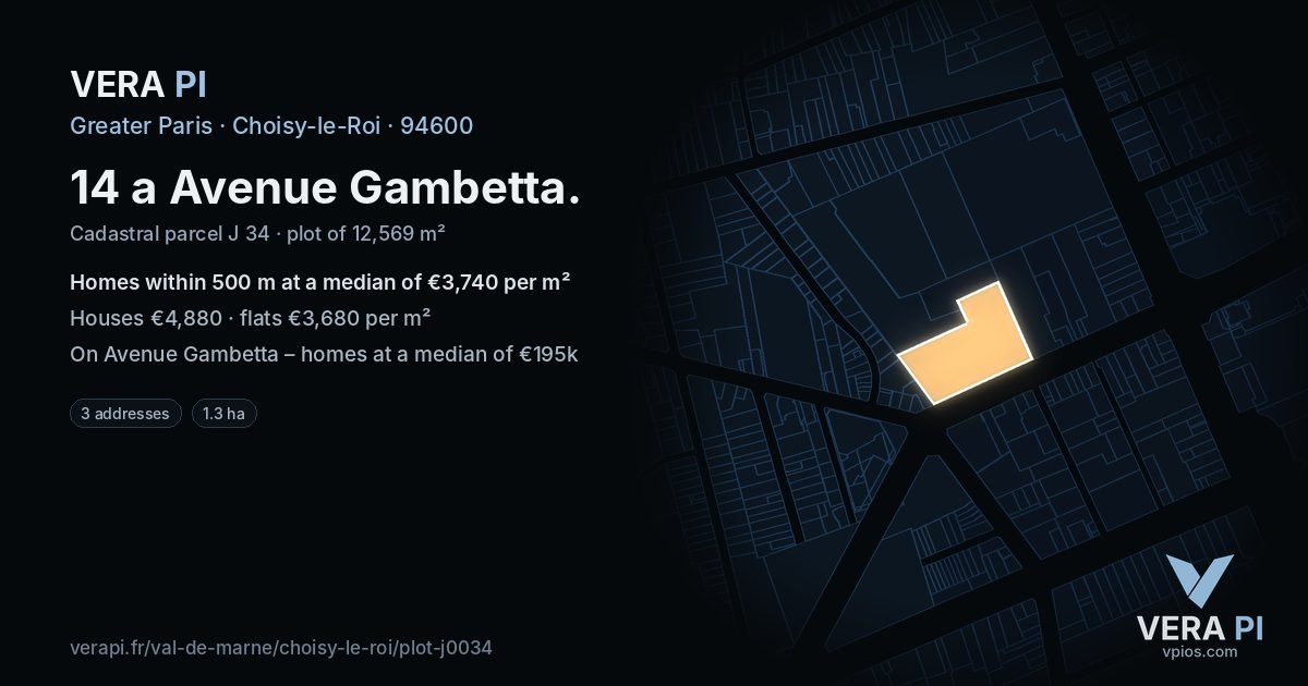 14 a Avenue Gambetta, Choisy-le-Roi at night – the plot lit, the parcels around coloured by the prices near them