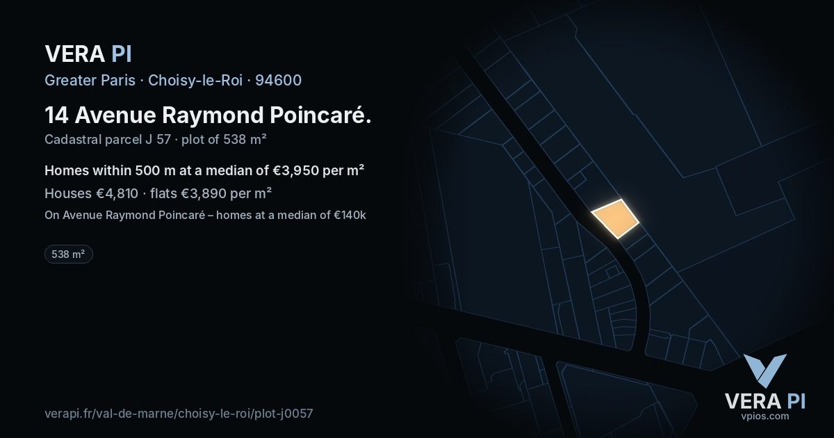 14 Avenue Raymond Poincaré, Choisy-le-Roi at night – the plot lit, the parcels around coloured by the prices near them