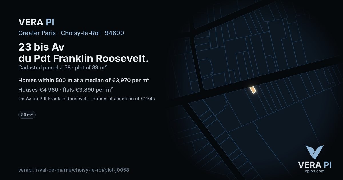 23 bis Av du Pdt Franklin Roosevelt, Choisy-le-Roi at night – the plot lit, the parcels around coloured by the prices near them