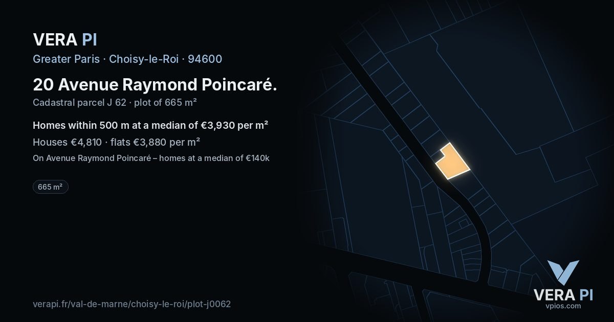 20 Avenue Raymond Poincaré, Choisy-le-Roi at night – the plot lit, the parcels around coloured by the prices near them