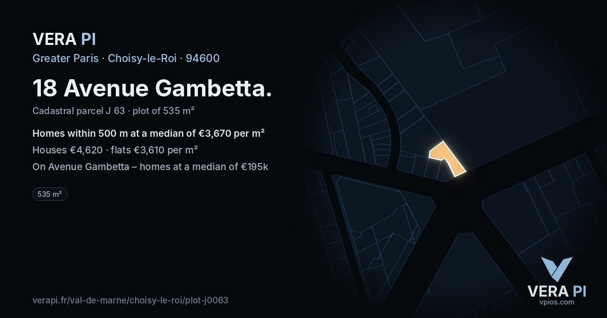 18 Avenue Gambetta, Choisy-le-Roi at night – the plot lit, the parcels around coloured by the prices near them