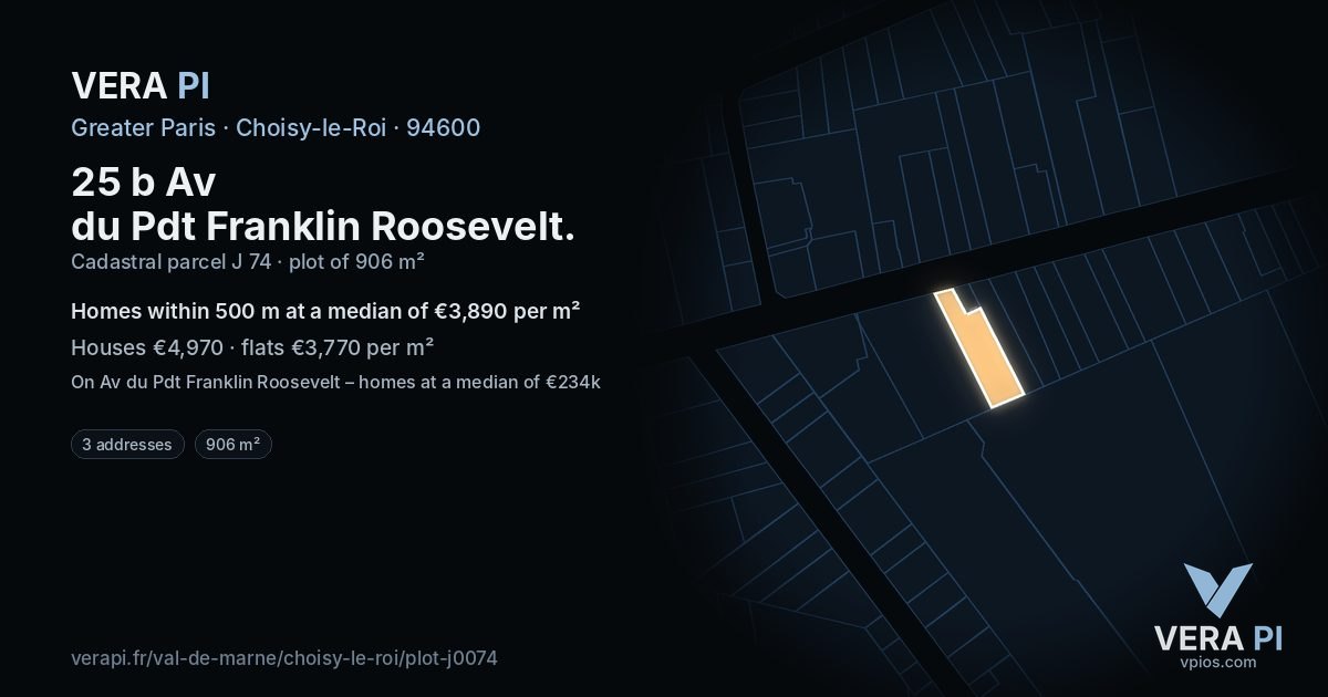 25 b Av du Pdt Franklin Roosevelt, Choisy-le-Roi at night – the plot lit, the parcels around coloured by the prices near them