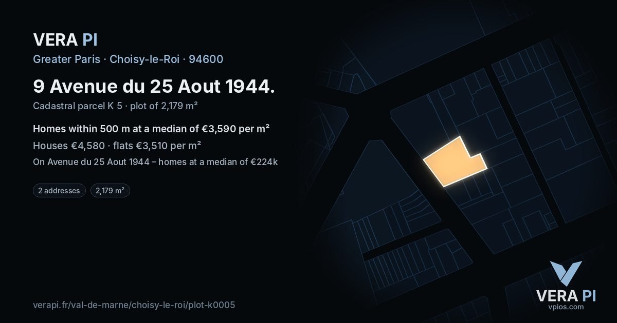 9 Avenue du 25 Aout 1944, Choisy-le-Roi at night – the plot lit, the parcels around coloured by the prices near them