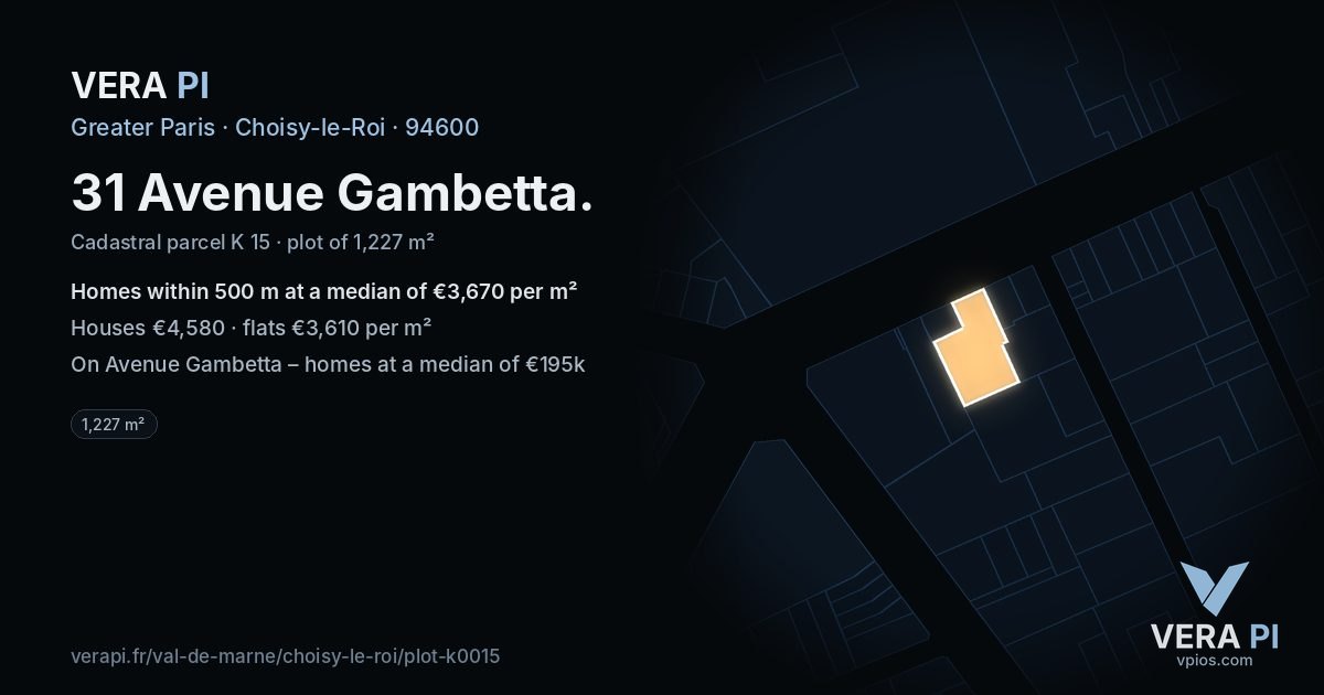 31 Avenue Gambetta, Choisy-le-Roi at night – the plot lit, the parcels around coloured by the prices near them