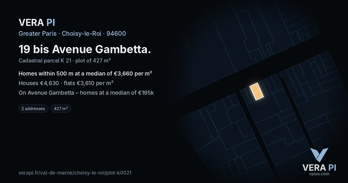19 bis Avenue Gambetta, Choisy-le-Roi at night – the plot lit, the parcels around coloured by the prices near them