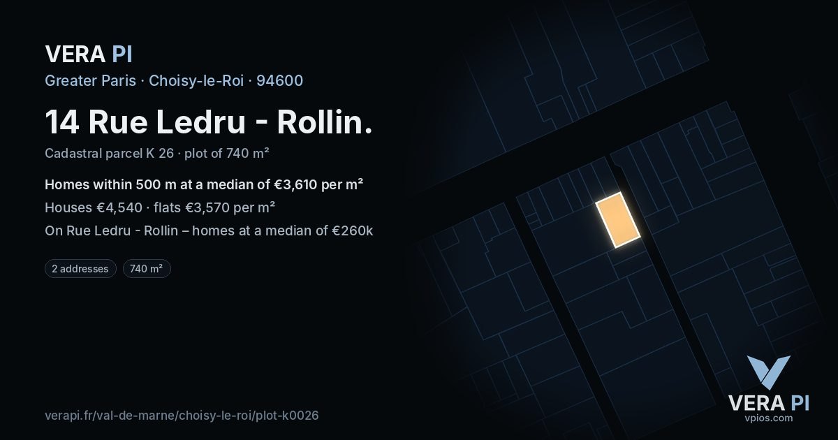 14 Rue Ledru - Rollin, Choisy-le-Roi at night – the plot lit, the parcels around coloured by the prices near them